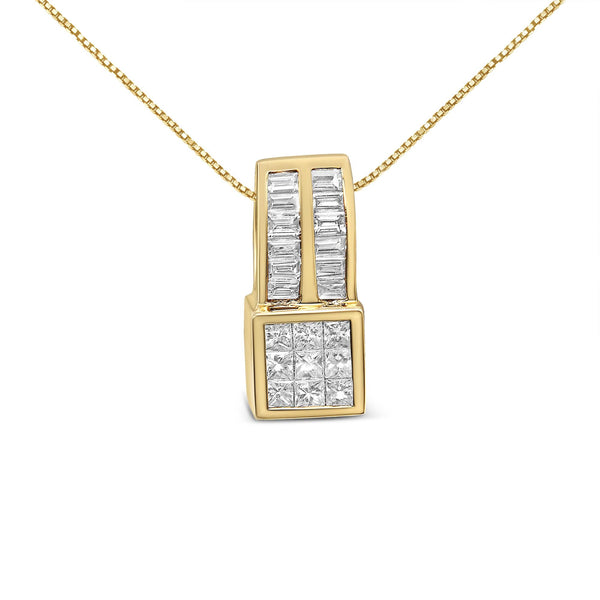 1 1/4 Ct. T.W. Princess and Baguette-Cut Geometric Inspired Diamond Pendant Necklace in 14K Yellow Gold, photo 1