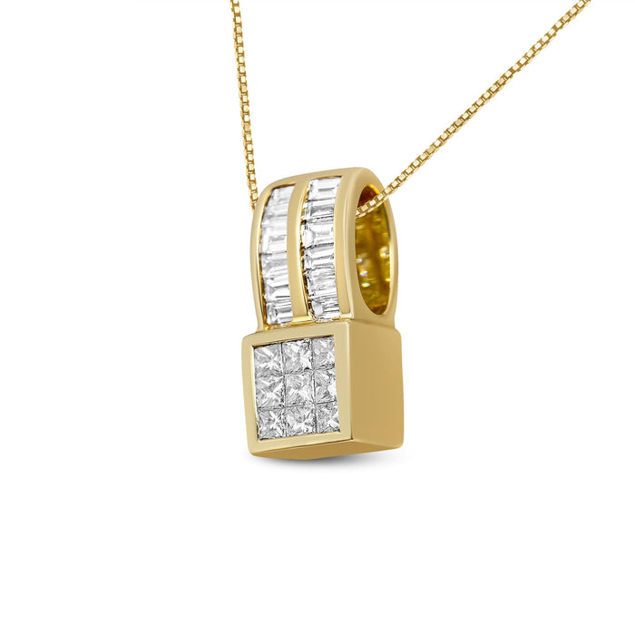 1 1/4 Ct. T.W. Princess and Baguette-Cut Geometric Inspired Diamond Pendant Necklace in 14K Yellow Gold, photo 2