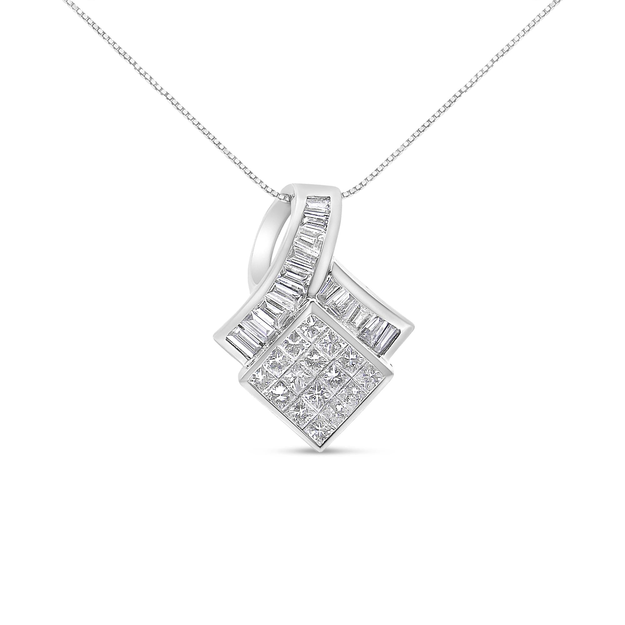 2 1/10 Ct. T.W. Princess and Baguette Geometric Designed Diamond Pendant Necklace in 14K White Gold, photo 1