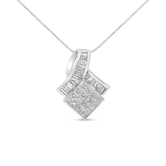 2 1/10 Ct. T.W. Princess and Baguette Geometric Designed Diamond Pendant Necklace in 14K White Gold, photo 1