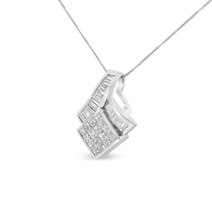 2 1/10 Ct. T.W. Princess and Baguette Geometric Designed Diamond Pendant Necklace in 14K White Gold, photo 2