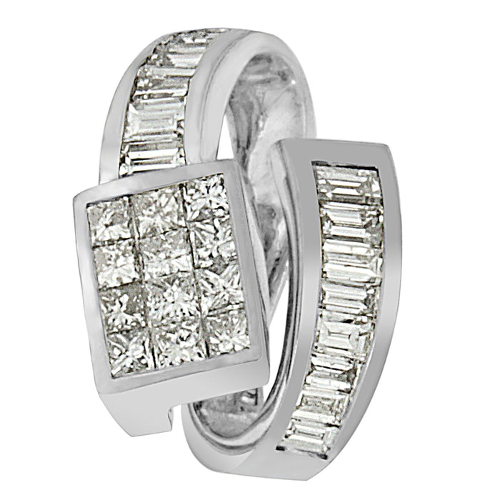 Collar con colgante de doble bucle con diamantes talla princesa y baguette de 2 ct. p.t. en oro blanco de 14K, foto 5