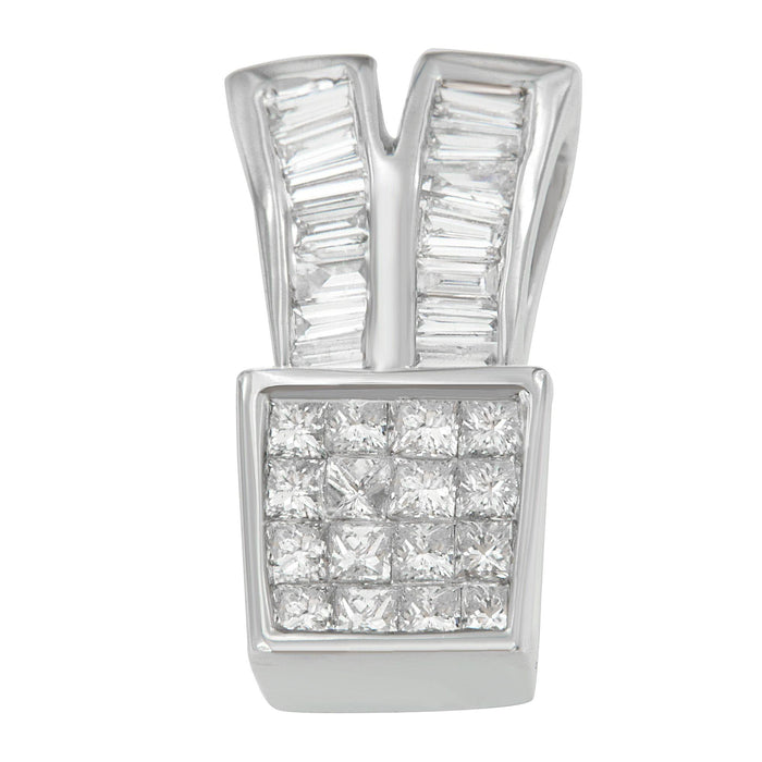 Collar con colgante de formas brillantes con diamantes talla princesa y baguette de 1 1/3 ct. p.t. en oro blanco de 14K, foto 1