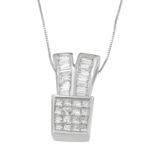 1 1/3 Ct. T.W. Princess and Baguette-Cut Diamond Sparkling Shapes Pendant Necklace in 14K White Gold, photo 2