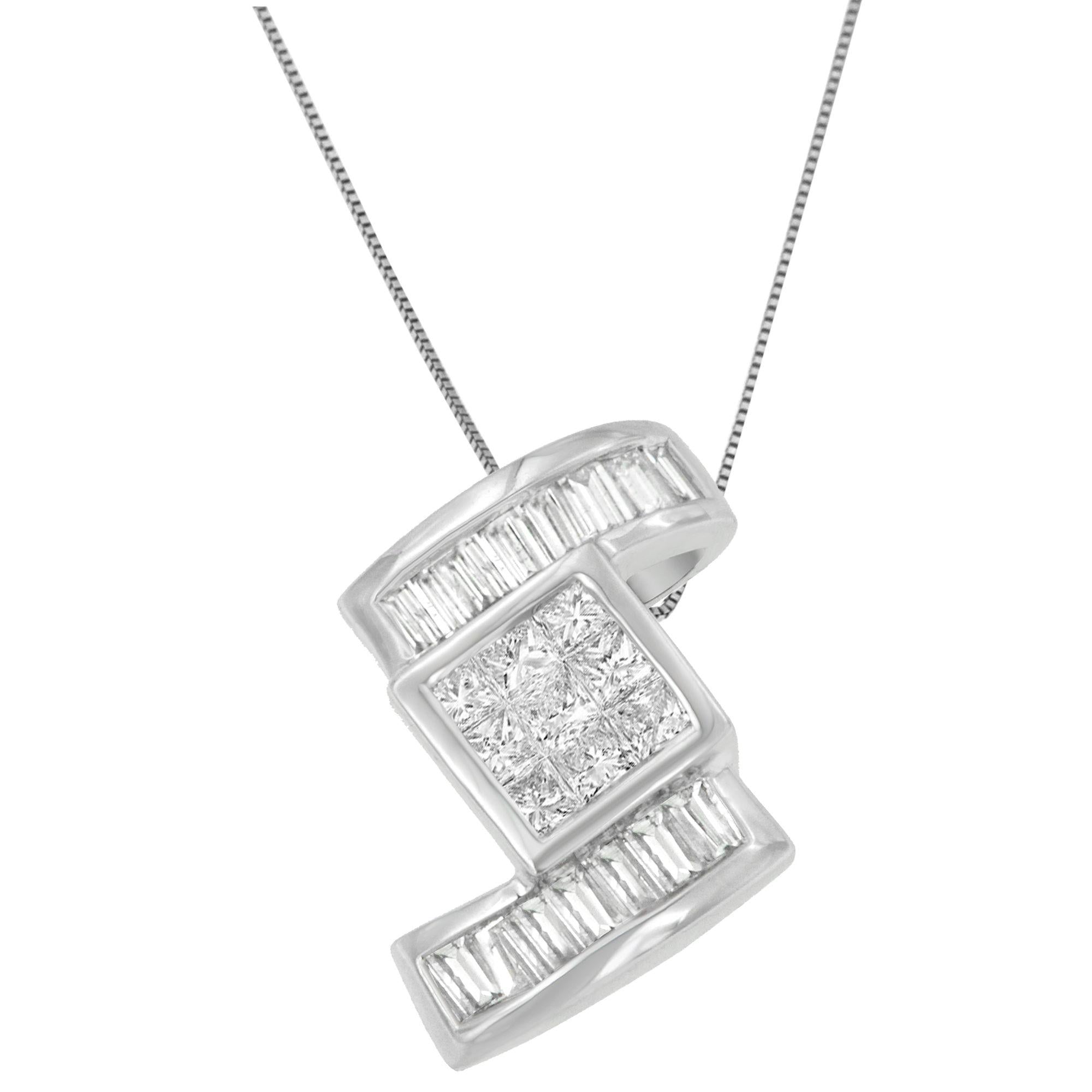 1 2/5 Ct. T.W. Princess and Baguette-Cut Diamond Zig Zag Pendant Necklace in 14K White Gold, photo 1