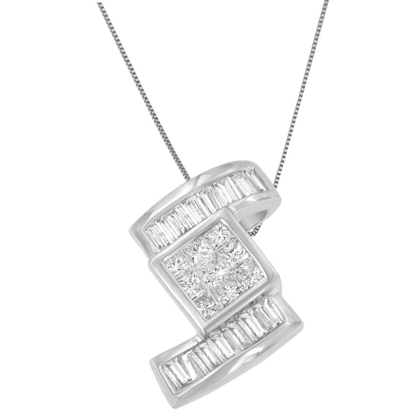 1 2/5 Ct. T.W. Princess and Baguette-Cut Diamond Zig Zag Pendant Necklace in 14K White Gold, photo 1
