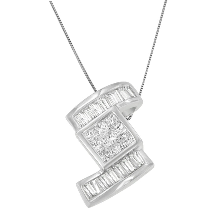 1 2/5 Ct. T.W. Princess and Baguette-Cut Diamond Zig Zag Pendant Necklace in 14K White Gold, photo 1