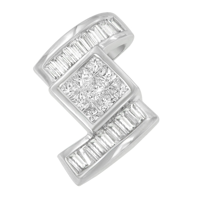 1 2/5 Ct. T.W. Princess and Baguette-Cut Diamond Zig Zag Pendant Necklace in 14K White Gold, photo 2