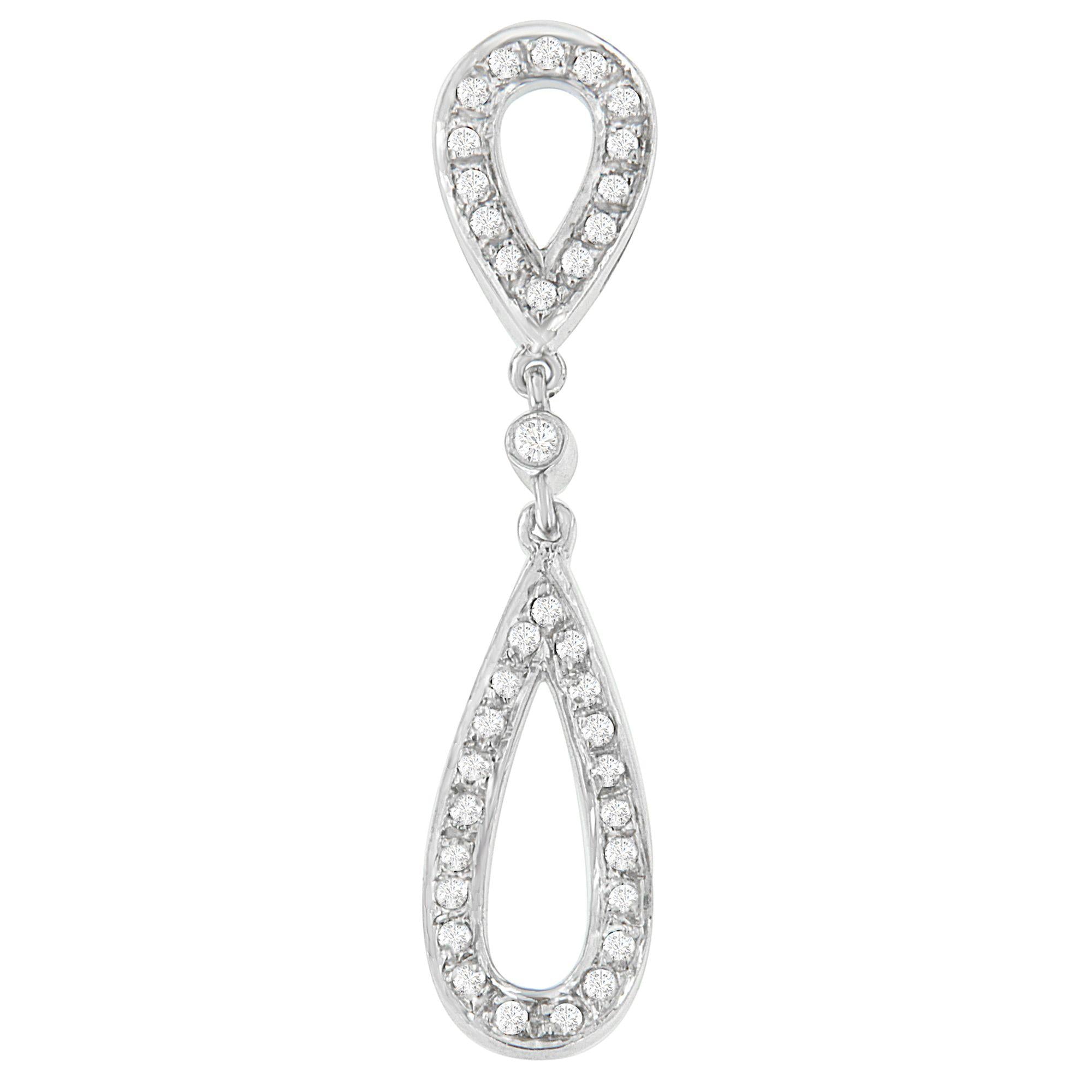 Collar con colgante de doble gota con diamantes redondos de 1/4 ct. p.t. en oro blanco de 14K, foto 1