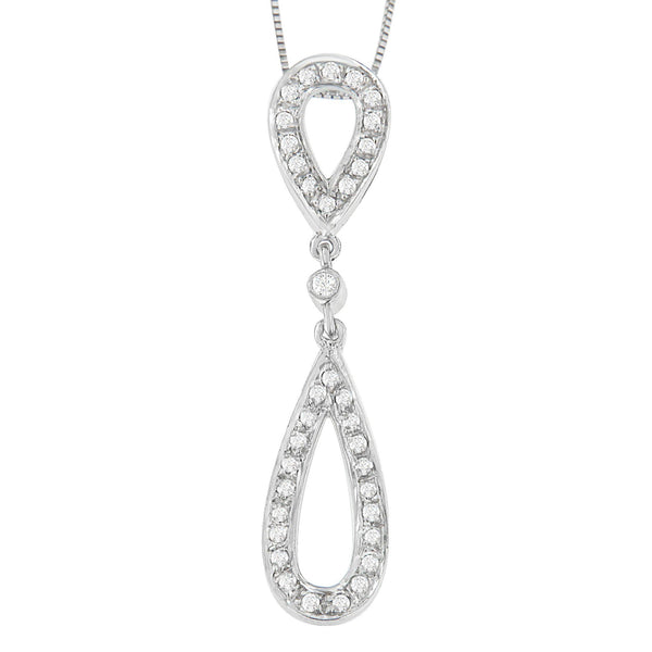 1/4 Ct. T.W. Round-Cut Diamond Double Tear Drop Pendant Necklace in 14K White Gold, photo 2