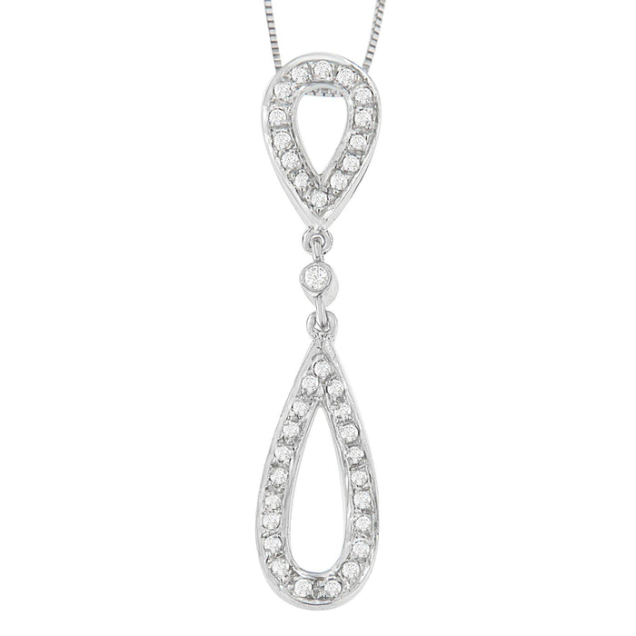 Collar con colgante de doble gota con diamantes redondos de 1/4 ct. p.t. en oro blanco de 14K, foto 2
