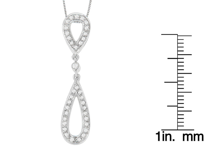 Collar con colgante de doble gota con diamantes redondos de 1/4 ct. p.t. en oro blanco de 14K, foto 4