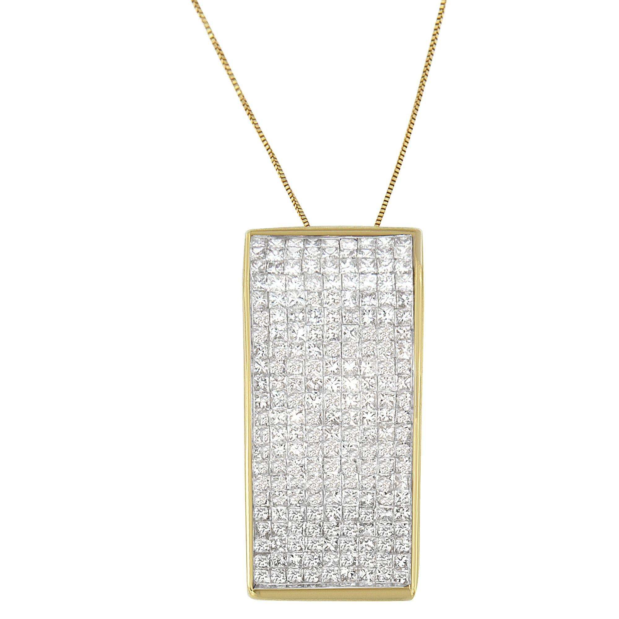 Collar con colgante de bloque con diamantes talla princesa de 2 5/8 ct. p.t. en oro amarillo de 14K, foto 1