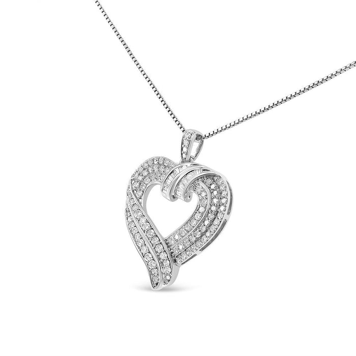 1 Ct. T.W. Baguette Diamond Composite Open Heart Pendant Necklace in Sterling Silver, photo 3
