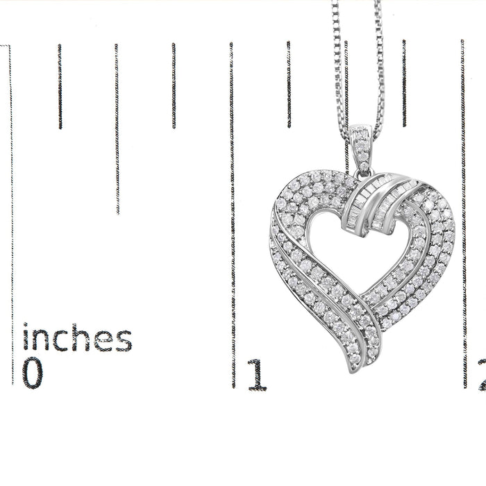 1 Ct. T.W. Baguette Diamond Composite Open Heart Pendant Necklace in Sterling Silver, photo 9