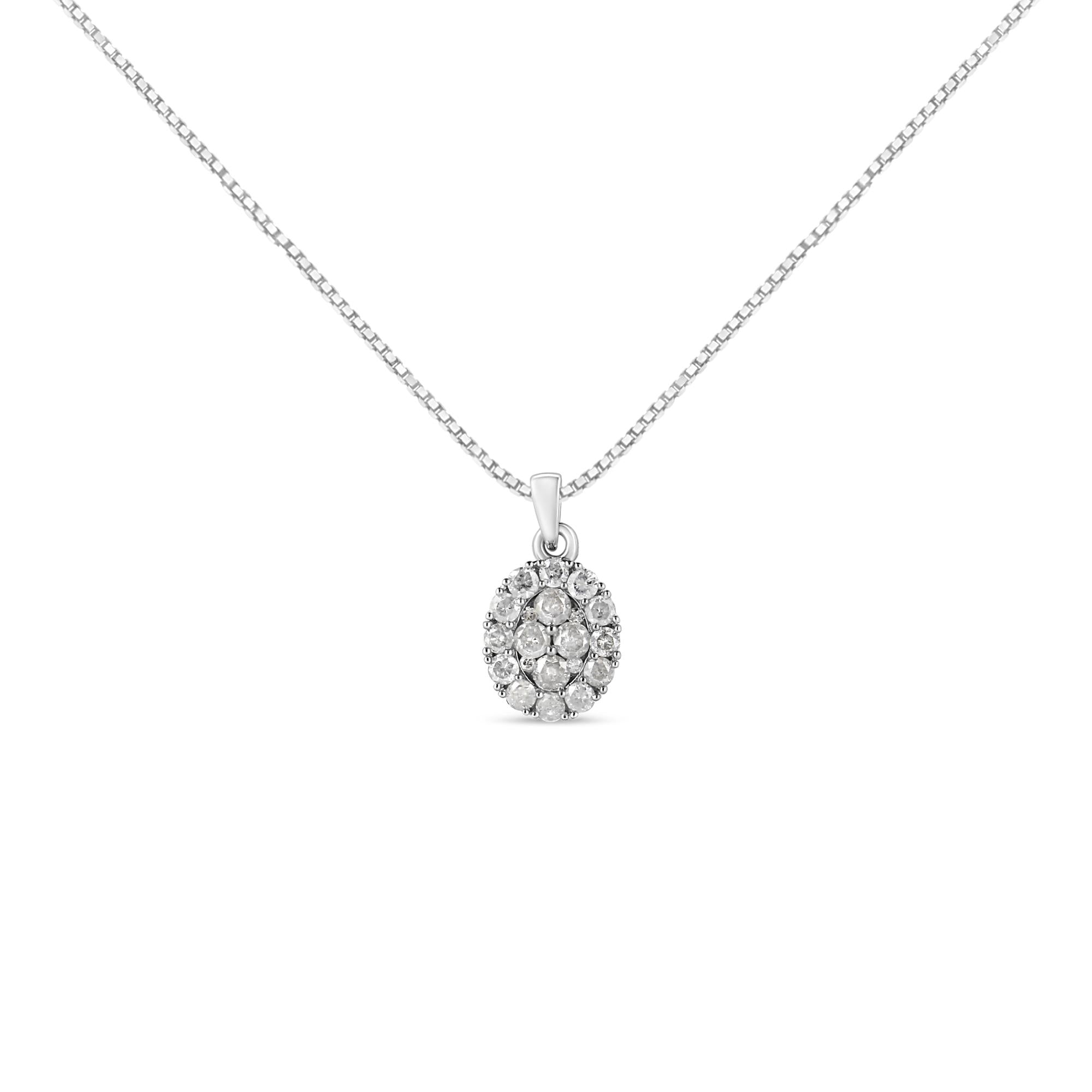 1 1/2 Ct. T.W. Diamond Oval Cluster Pendant Necklace in Sterling Silver, photo 1
