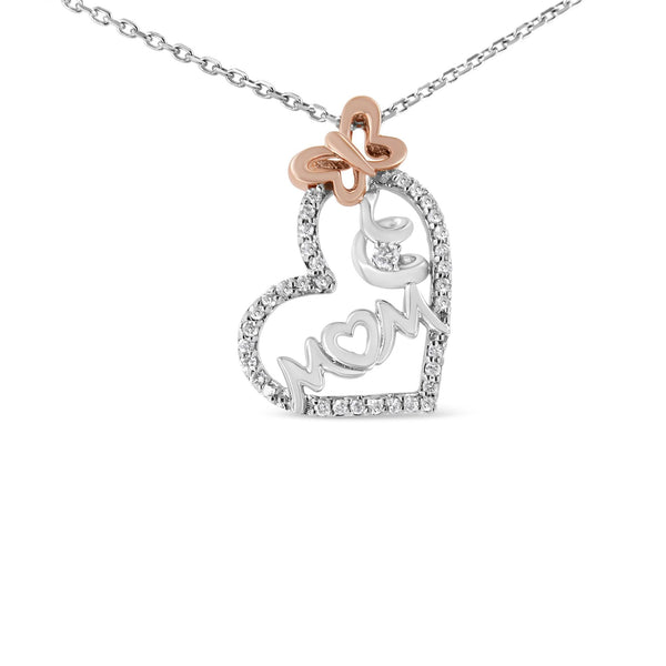 Collar con colgante de mamá y corazón con diamantes de 1/5 ct. p.t. en plata de ley de dos tonos, foto 1
