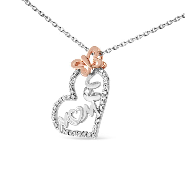 Collar con colgante de mamá y corazón con diamantes de 1/5 ct. p.t. en plata de ley de dos tonos, foto 2