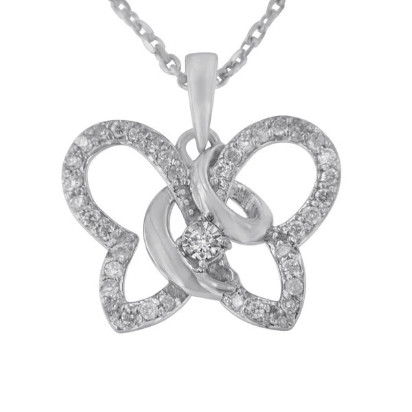 1/4 Ct. T.W. Prong-Set Diamond Butterfly Pendant Necklace in Sterling Silver, photo 1