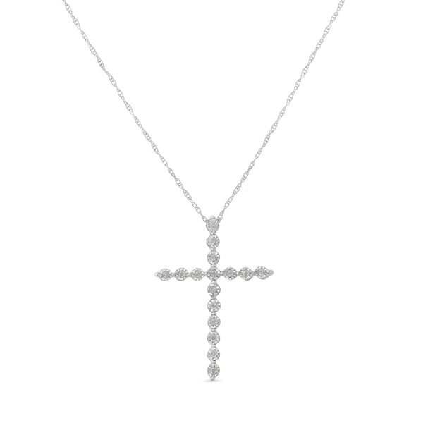 Collar con colgante de cruz Miracle-Set de garras compartidas con diamantes de 1/6 ct. p.t. en plata de ley, foto 2
