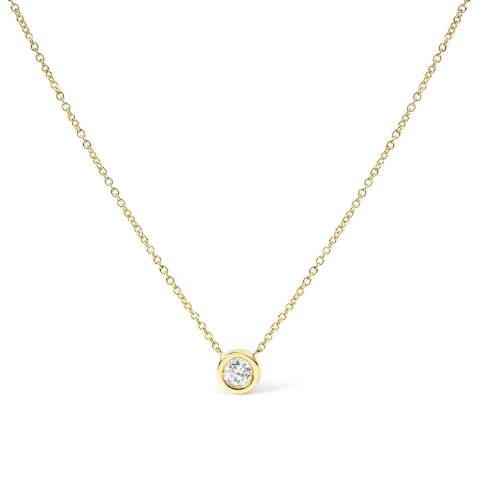 Collar con colgante solitario moderno de bisel con diamante redondo talla brillante en oro de 10K, foto 8