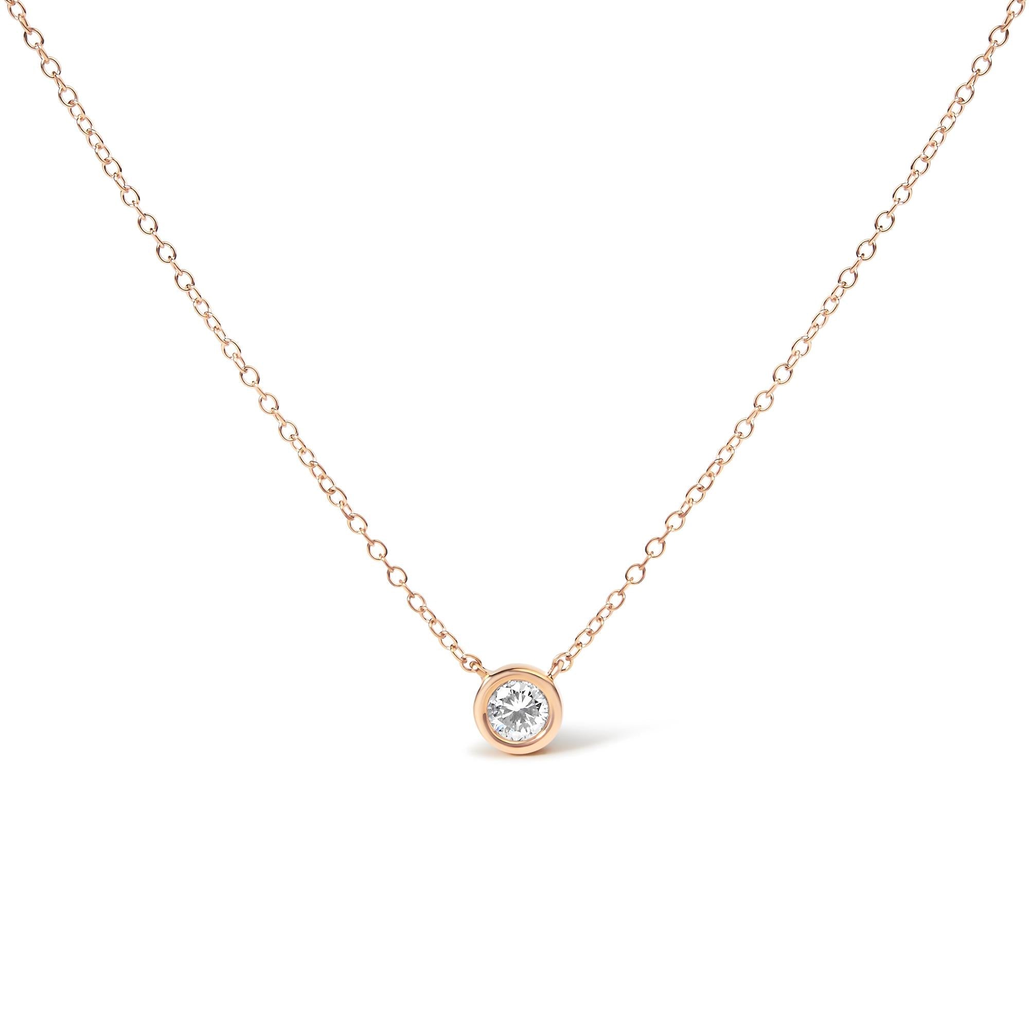 1/3 Ct. T.W. Bezel-Set Diamond Solitaire Pendant Necklace in 14K Rose Gold-Plated Sterling Silver, photo 1