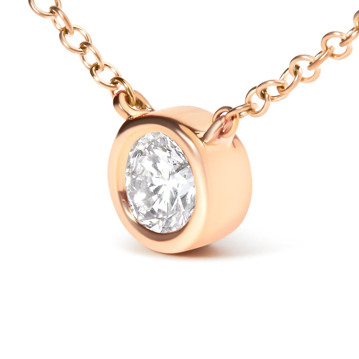 Collar con colgante solitario moderno de bisel con diamante redondo talla brillante en oro de 10K, foto 40