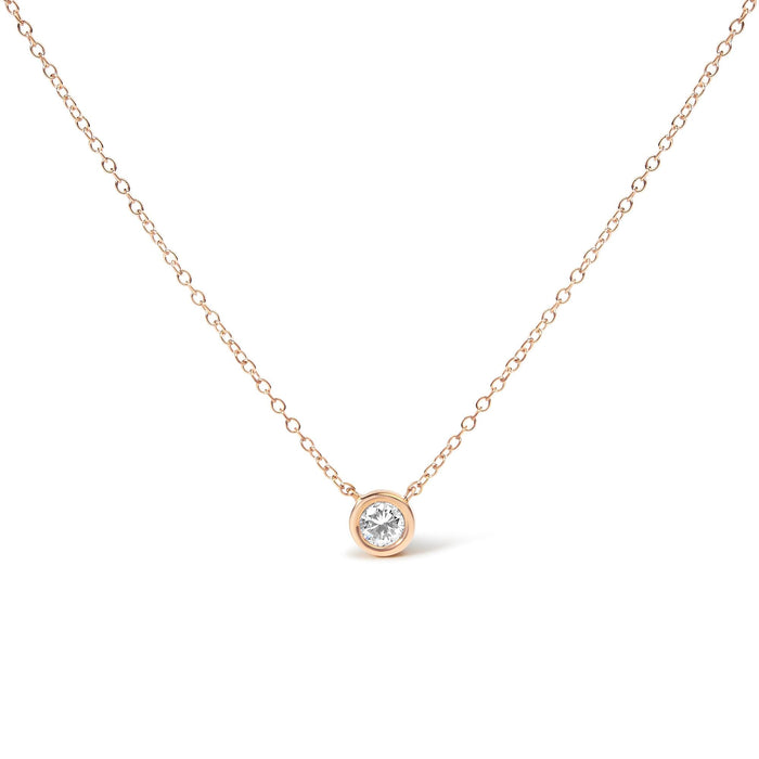 Collar con colgante solitario moderno de bisel con diamante redondo de 1/2 ct. p.t. en oro rosa de 10K, color H-I, claridad SI2-I1, 16 pulg., foto 1