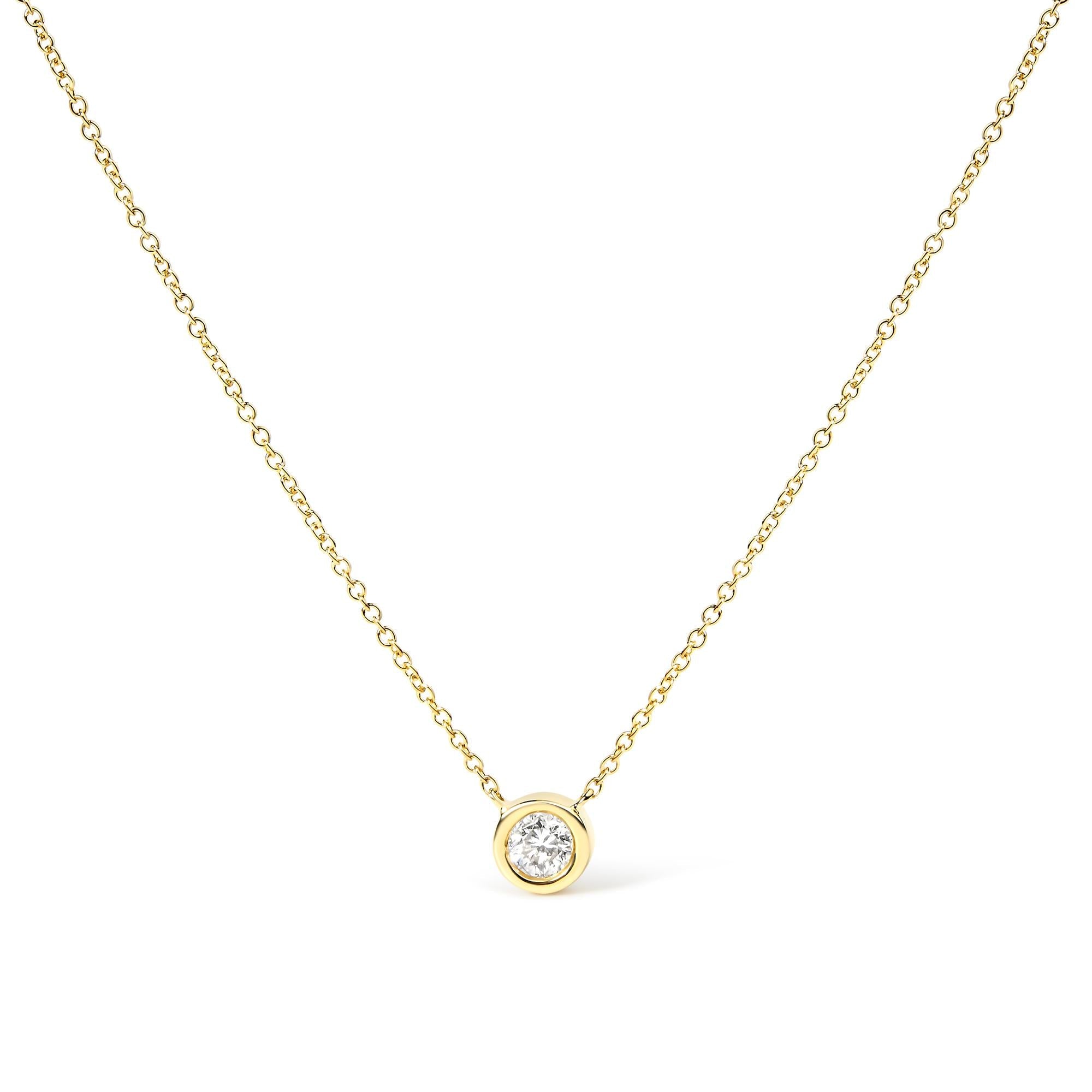Collar con colgante solitario moderno de bisel con diamante talla brillante de 1/2 ct. p.t. en oro amarillo de 10K, foto 1