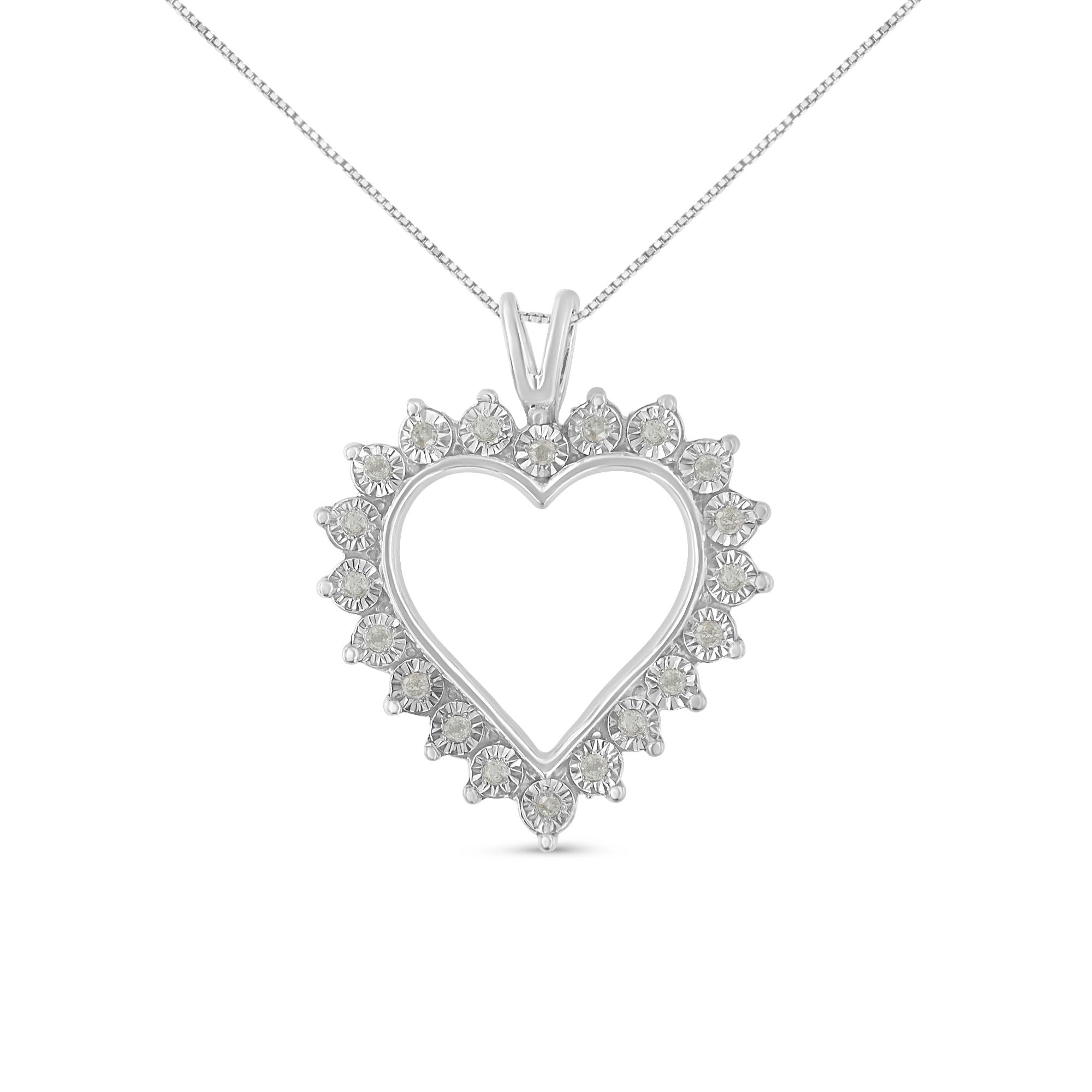 Collar con colgante de corazón calado Miracle-Set con diamantes de 1/4 ct. p.t. en plata de ley, color I-J, claridad I3, 18 pulg., foto 1