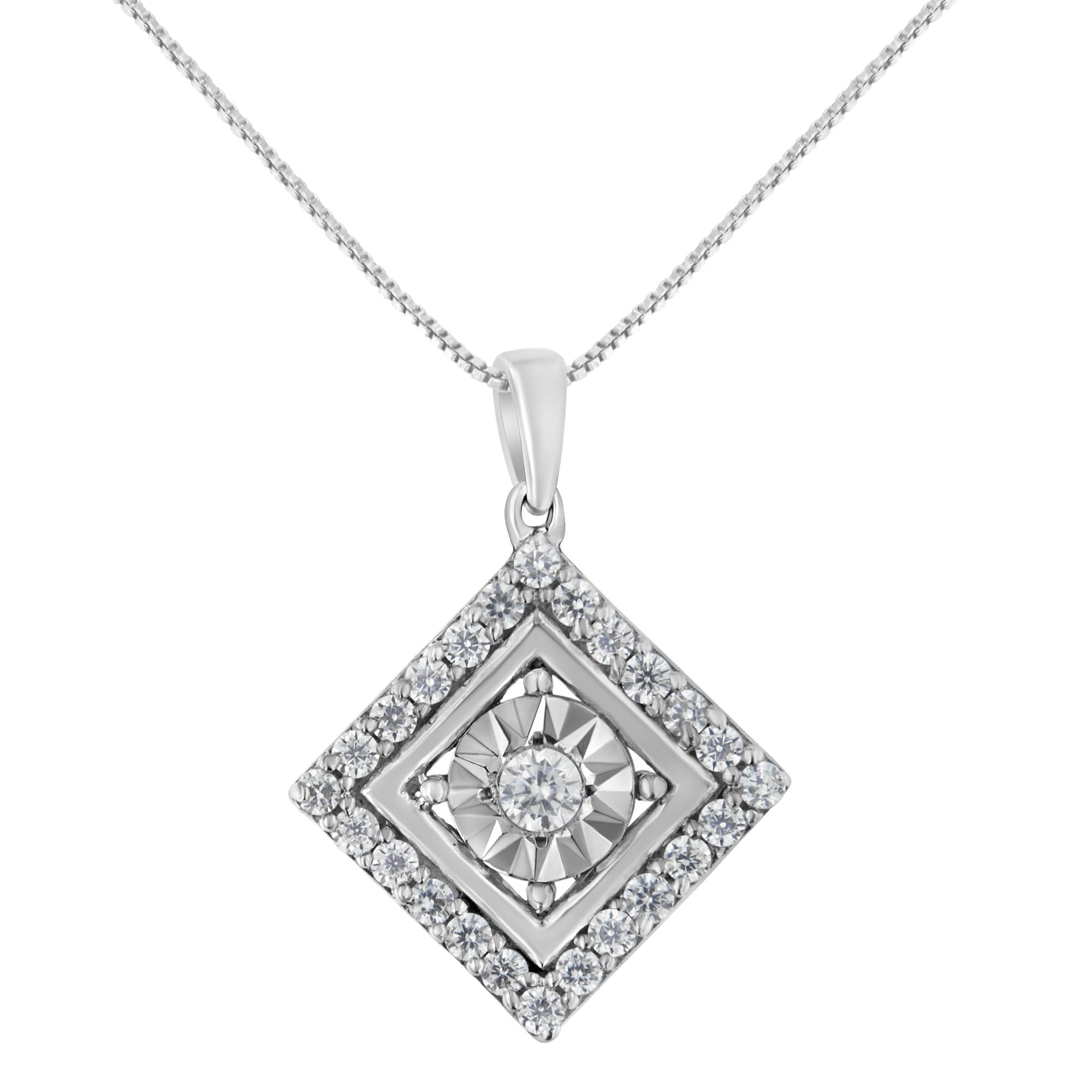 Collar con colgante cuadrado con diamantes de 1/2 ct. p.t. en oro blanco de 10K, foto 1