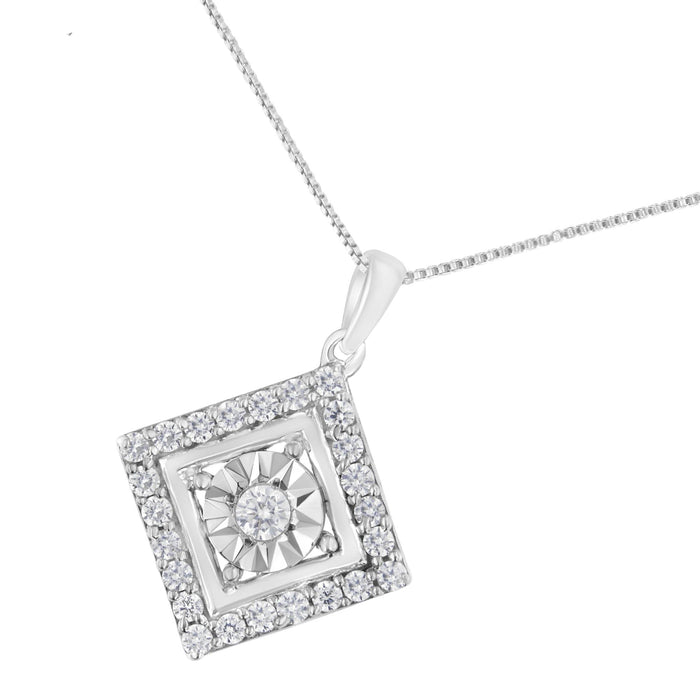 Collar con colgante cuadrado con diamantes de 1/2 ct. p.t. en oro blanco de 10K, foto 4