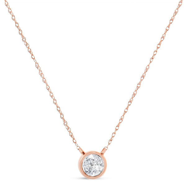 1/5 Ct. T.W. AGS Certified Bezel-Set Round Diamond Solitaire Adjustable Pendant Necklace in 10K Rose Gold, photo 2