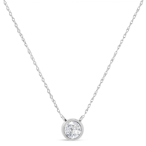 Collar con colgante solitario ajustable de bisel con diamante redondo de 0.2 ct. p.t. certificado por AGS en oro de 10K, foto 2
