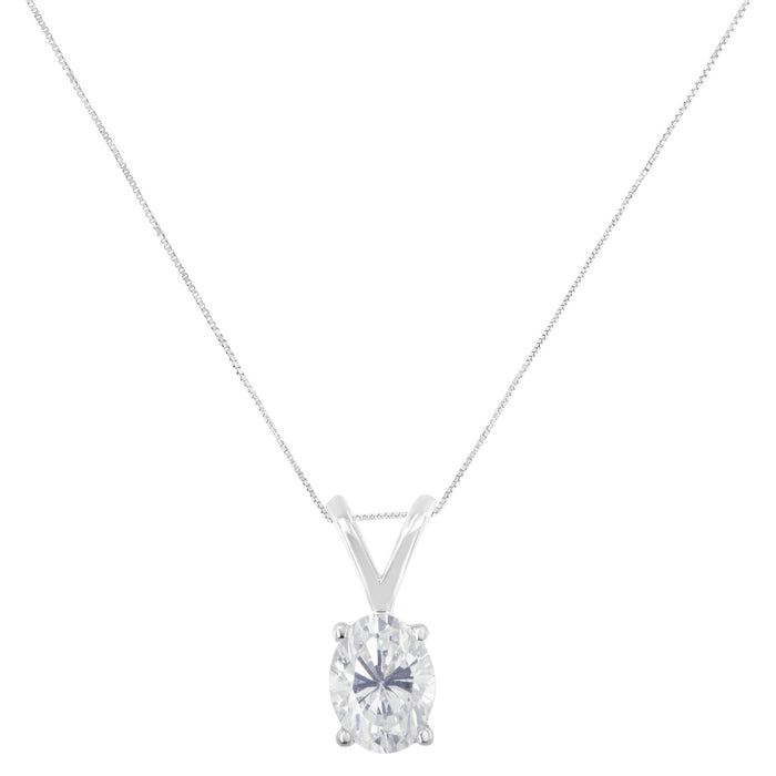 Collar con colgante ovalado de garras con diamantes de 3/8 ct. p.t. certificados por IGI en oro blanco de 10K, foto 2