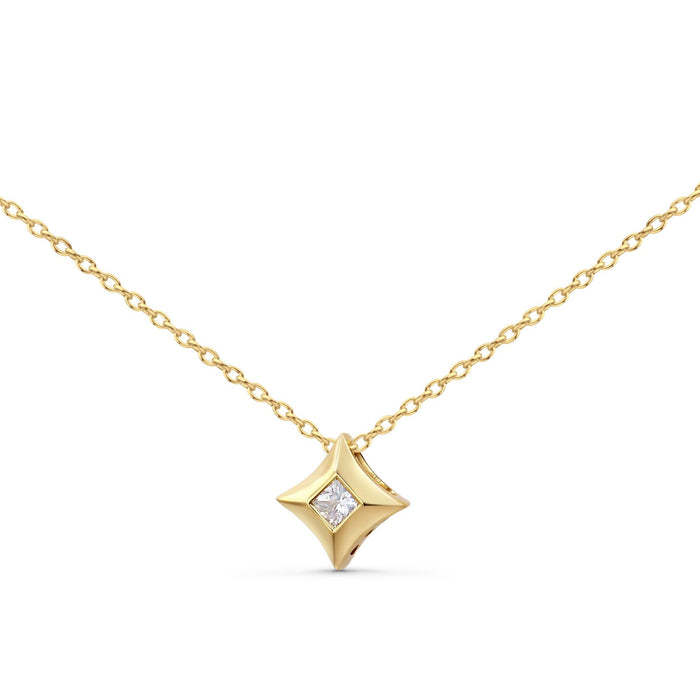 Collar con colgante solitario de bisel en forma de cometa con diamante talla princesa de 1/5 ct. p.t. en oro de 10K, foto 4