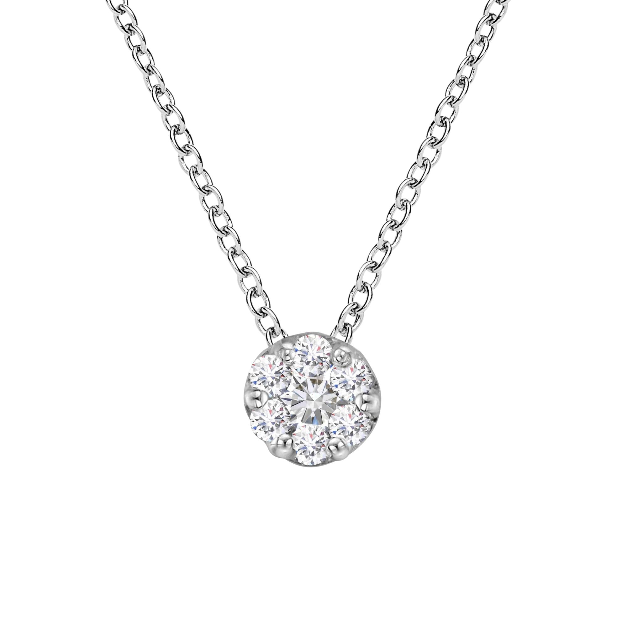 Collar con colgante de racimo floral de garras compartidas con 7 diamantes de 1/4 ct. p.t. en oro blanco de 14K, foto 1