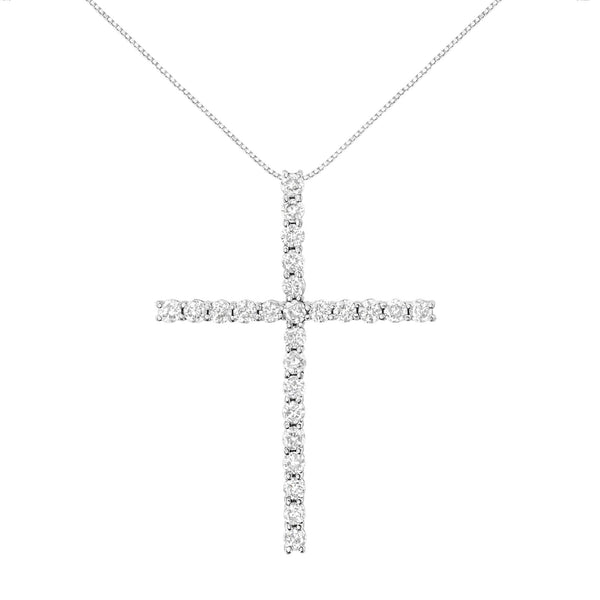 Collar con colgante de cruz con cadena de caja y diamantes redondos de 3 ct. p.t. en plata de ley, foto 2