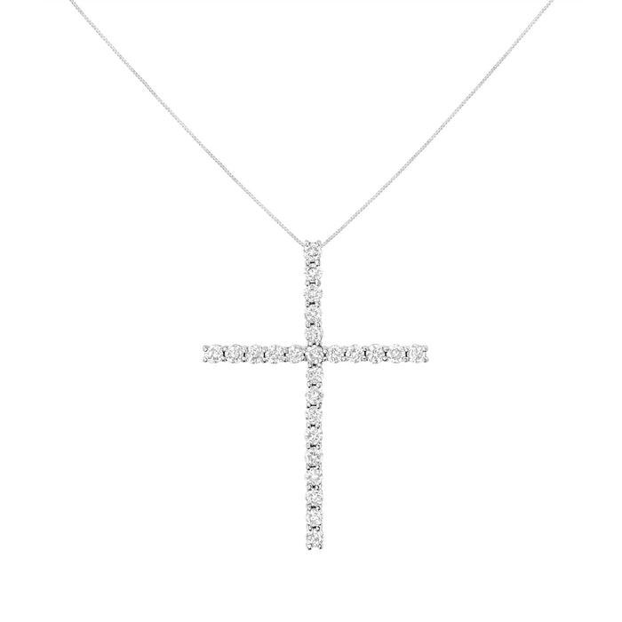 Collar con colgante de cruz con cadena de caja y diamantes redondos de 3 ct. p.t. en plata de ley, foto 4