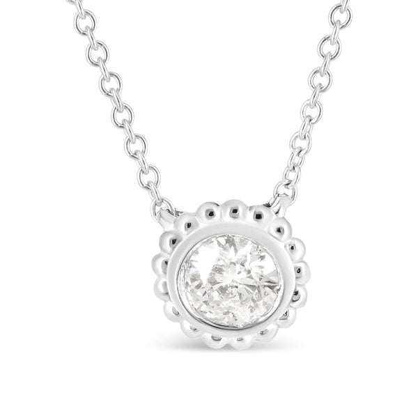 1/2 Ct. T.W. Bezel-Set Round Diamond Sunflower Finish Pendant Necklace in 10K White Gold, photo 2