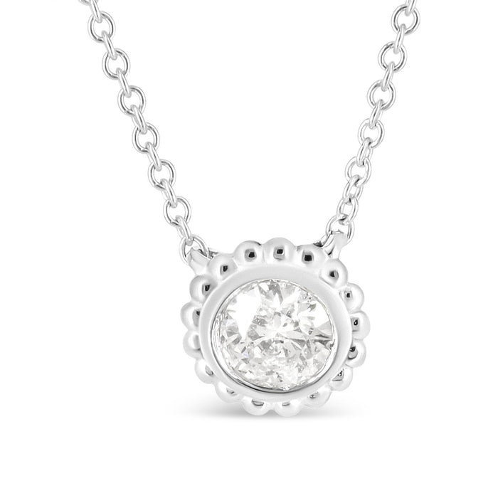 Collar con colgante de bisel con acabado de girasol y diamantes redondos de 1/2 ct. p.t. en oro blanco de 10K, foto 2