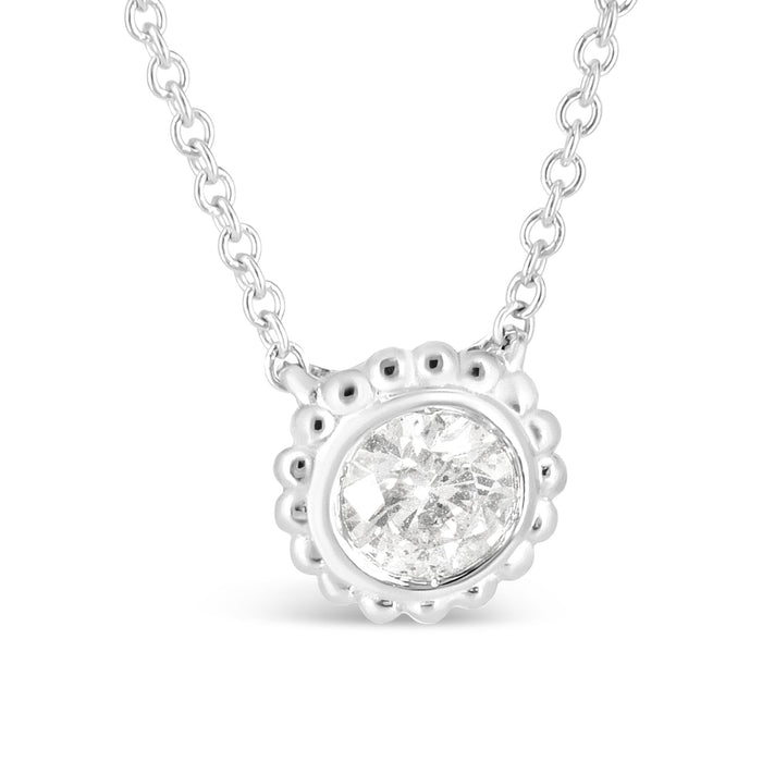 Collar con colgante de bisel con acabado de girasol y diamantes redondos de 1/2 ct. p.t. en oro blanco de 10K, foto 4