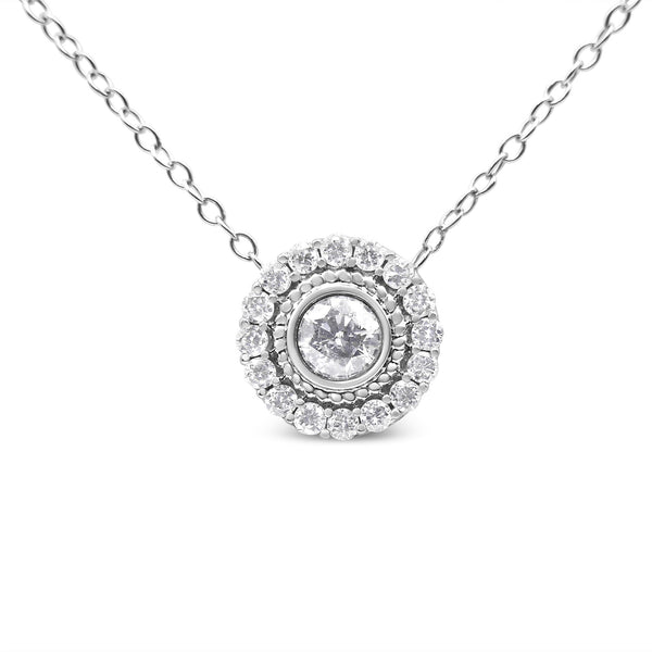 1/2 Ct. T.W. Round Diamond Halo Circle Pendant Necklace in Sterling Silver, photo 1
