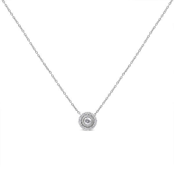 1/2 Ct. T.W. Round Diamond Halo Circle Pendant Necklace in Sterling Silver, photo 2