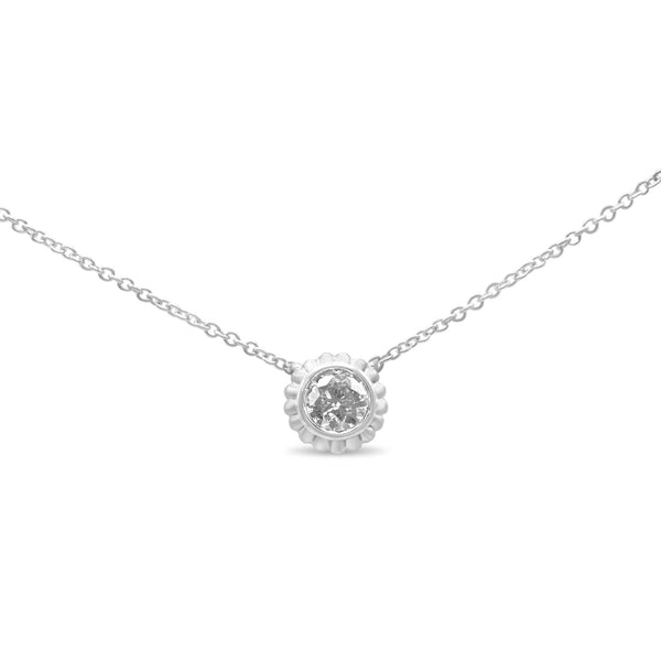 1/4 Ct. T.W. Bezel-Set Round Diamond Solitaire Floral Pendant Necklace in 10K White Gold, photo 1