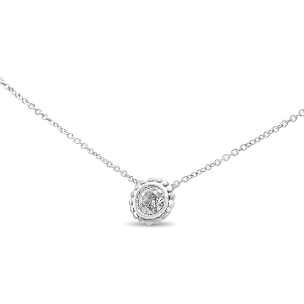 1/4 Ct. T.W. Bezel-Set Round Diamond Solitaire Floral Pendant Necklace in 10K White Gold, photo 2