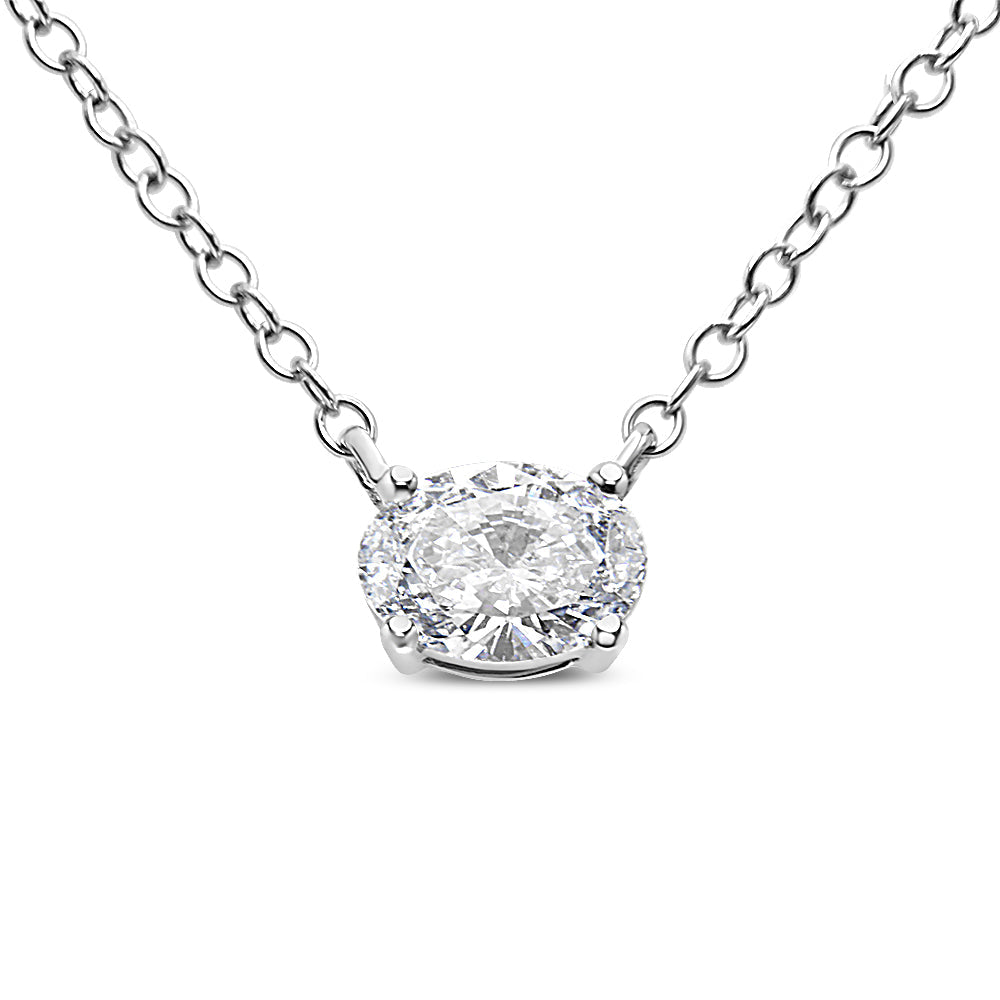 Collar con colgante solitario este-oeste con diamante cultivado en laboratorio de 1/2 ct. p.t. en oro blanco de 14K, foto 1