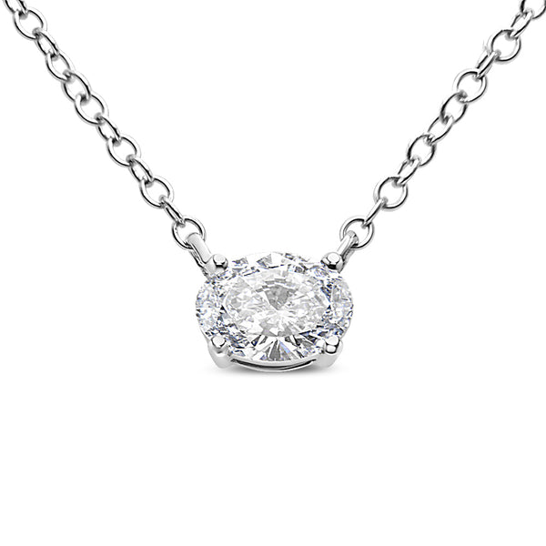 1/2 Ct. T.W. Lab-Grown Oval Shape Solitaire Diamond East West Pendant Necklace in 14K White Gold, photo 1
