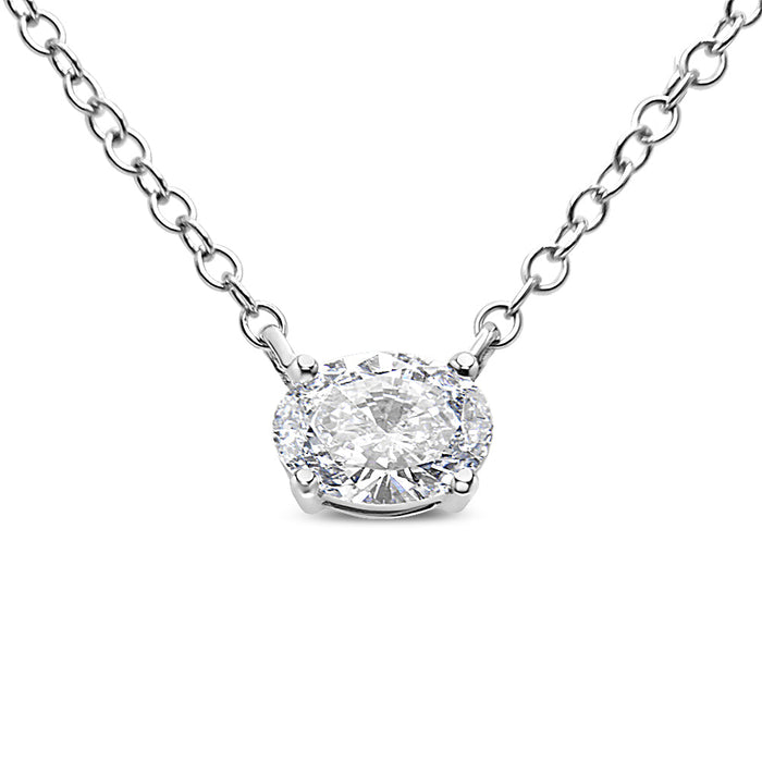 Collar con colgante solitario este-oeste con diamante cultivado en laboratorio de 1/2 ct. p.t. en oro blanco de 14K, foto 1