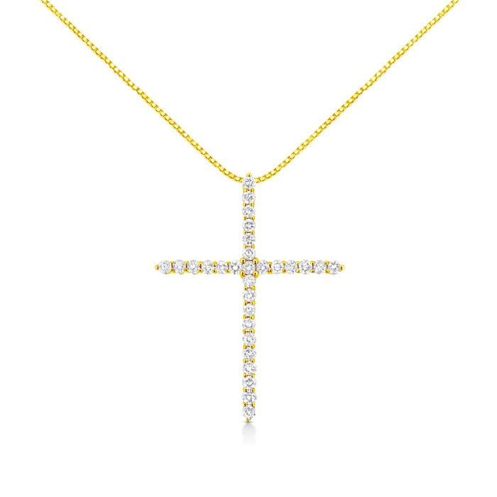 Collar con colgante de cruz de garras con diamantes redondos de 3 ct. p.t. en plata de ley bañada en oro amarillo de 10K, color J-K, claridad I1-I2, 18 pulg., foto 1